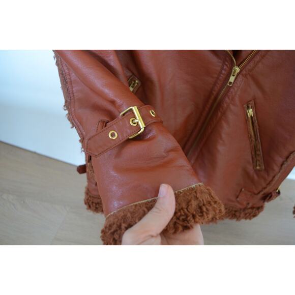 Hutch Rhys Moto Jacket Faux Leather Chestnut Size Small - Picture 7 of 8